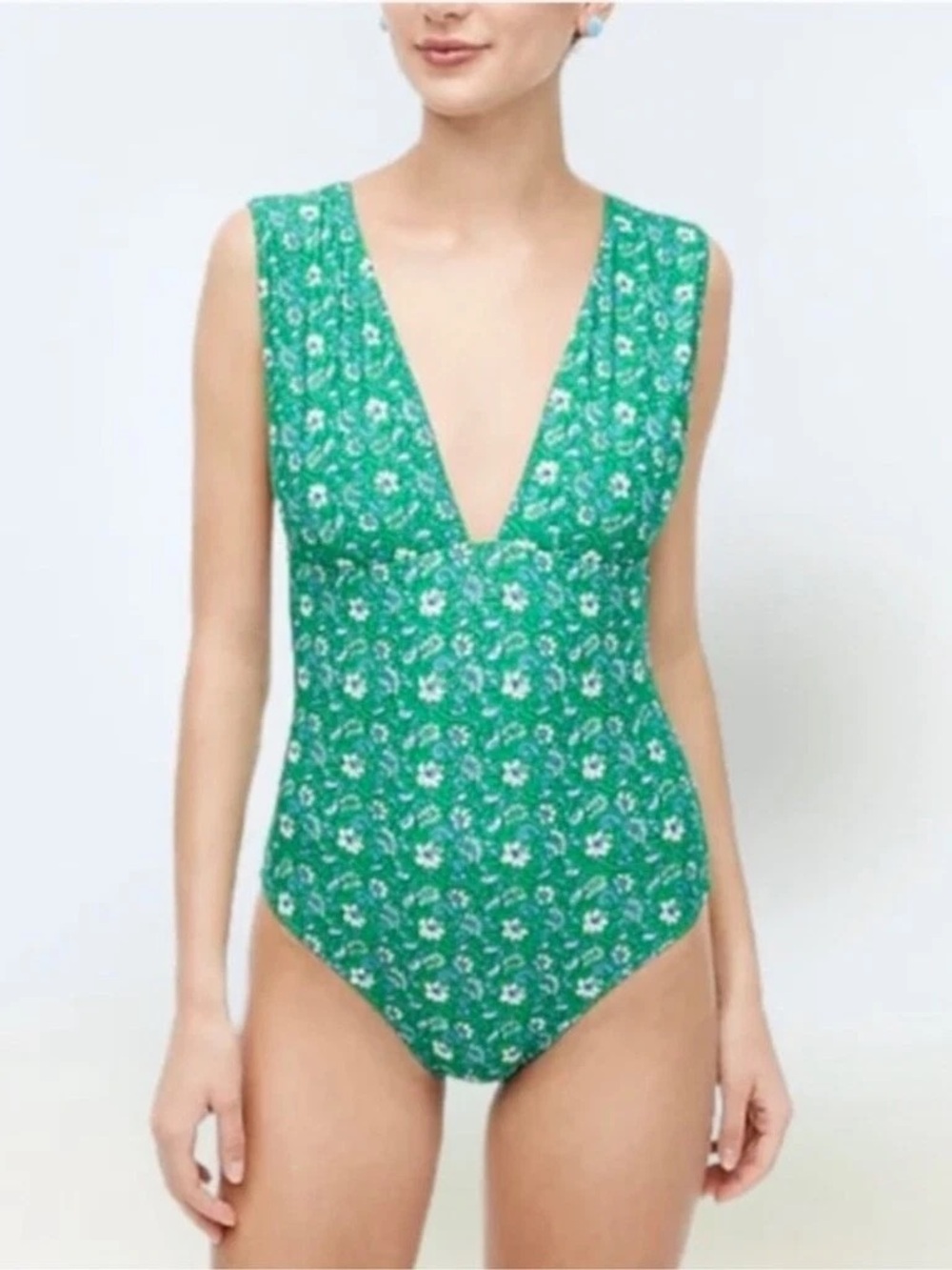 J. Crew Green Paisley One-Piece Swimsuit